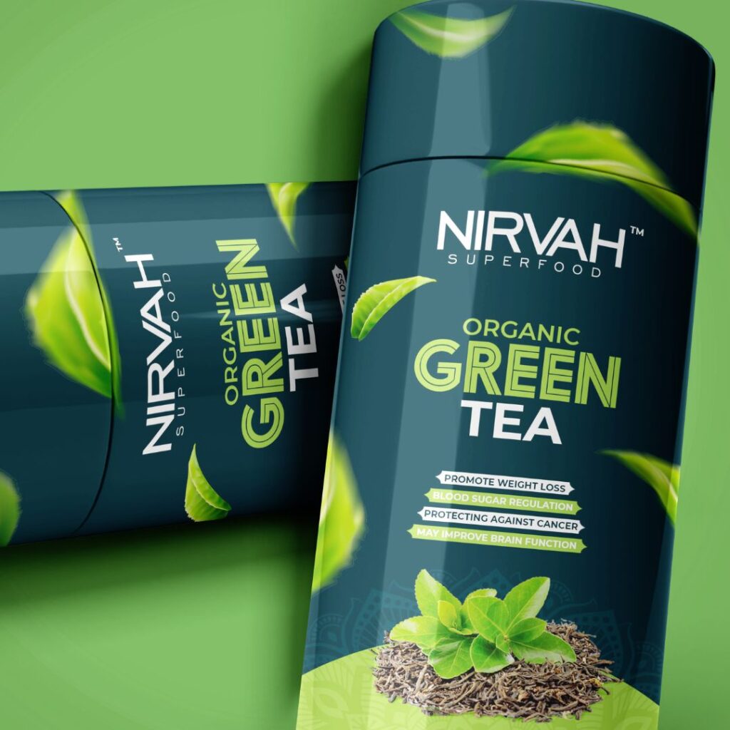 green tea can label design