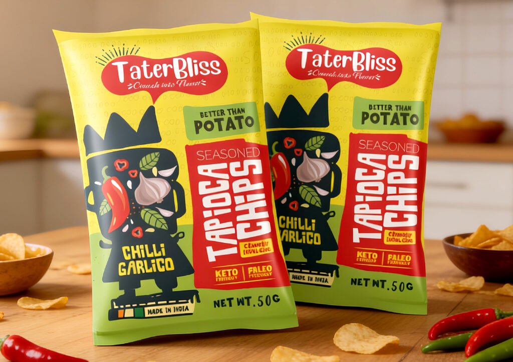 Chips packaging desgn showcasing origin and flavor