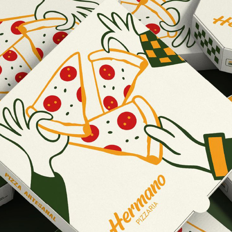 Eco-friendly pizza box packaging with creative graphics