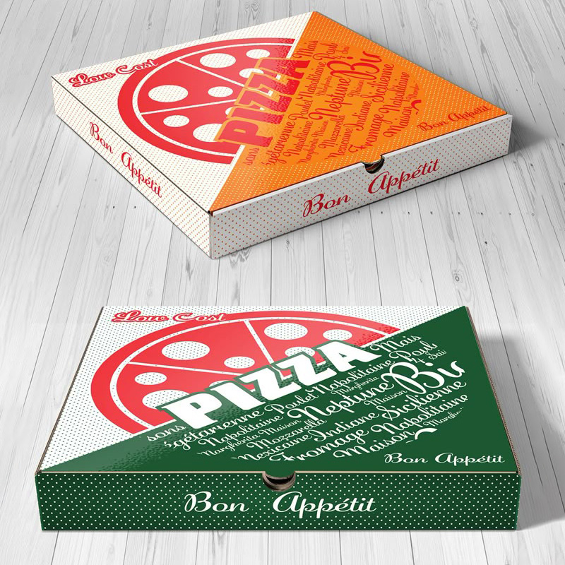 Printed pizza box design for takeaway businesses
