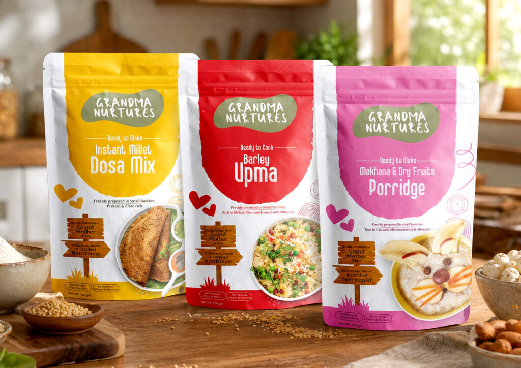 Collection of custom packaging designs created by a packaging and design agency.