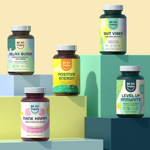 Creative packaging design for pharmaceutical bottles and cartons.