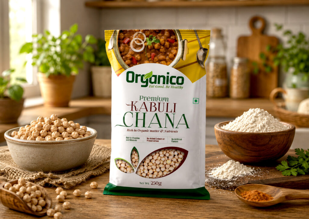 Food packaging design highlighting quality products and brand identity.