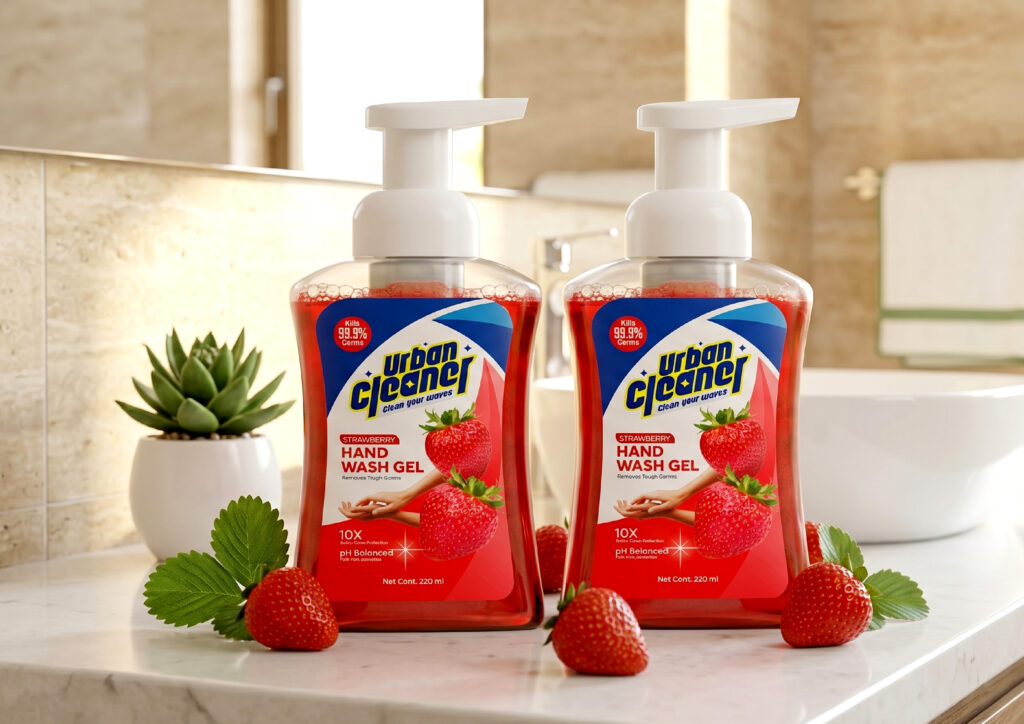 Handwash packaging with clean design and strong shelf appeal.