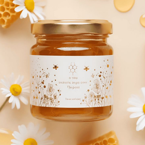 Honey Packaging showcasing daisies and honeycomb