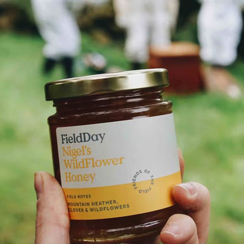 Honey brand label design showcasig origin