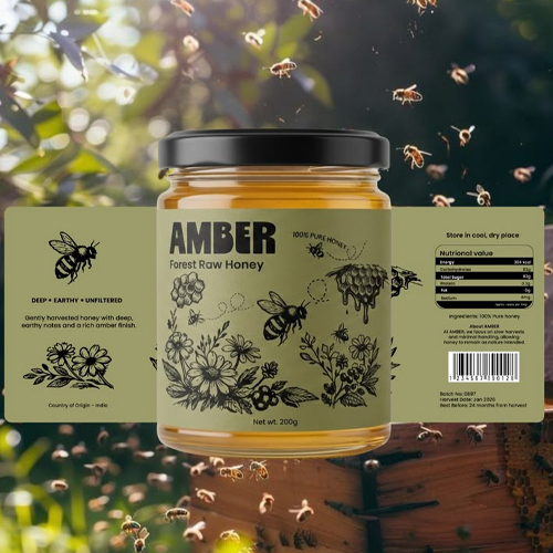 Honey jar label design minimal hand illustration for business