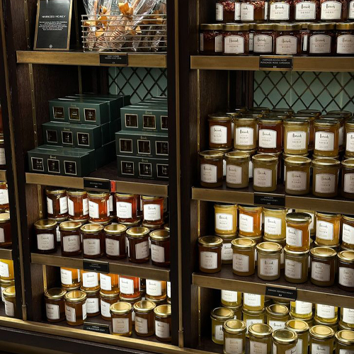 Organic honey brand label feating store shelfs