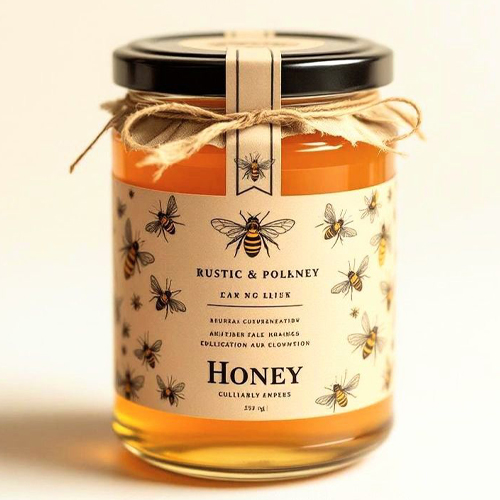 Organic honey label showing bees print