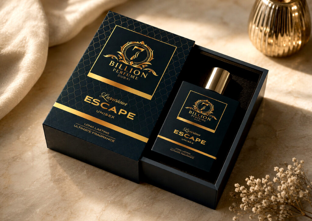 Perfume box packaging design highlighting product quality and shelf appeal.
