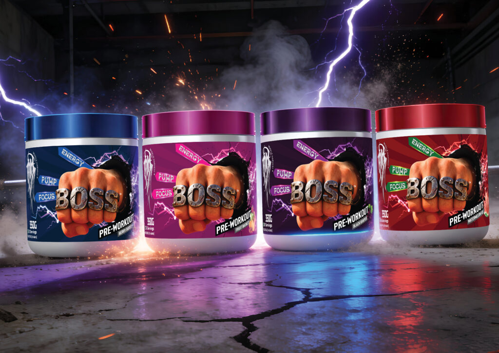 Pre workout packaging designed to enhance brand recognition.