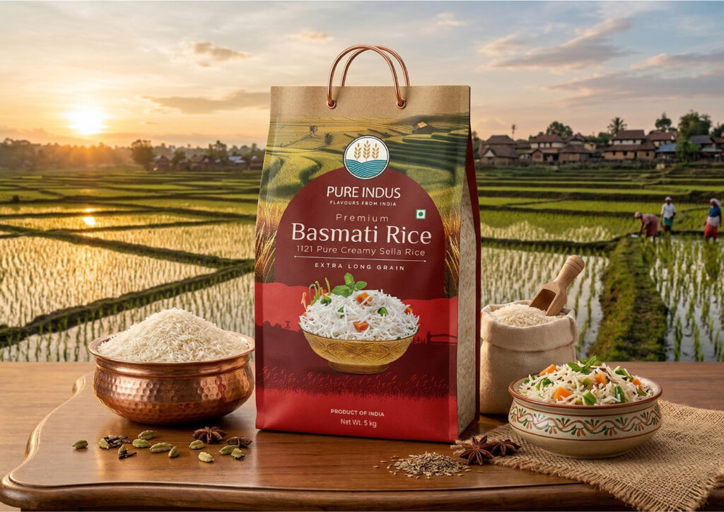 Premium rice packaging design created for a modern food brand.