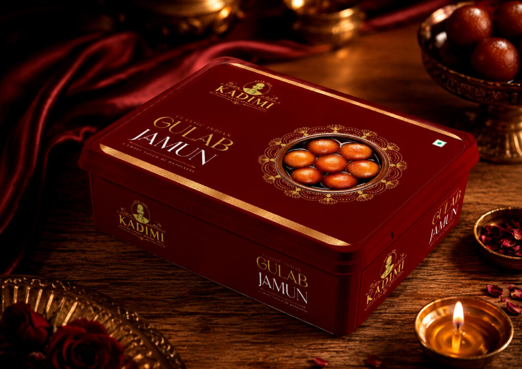 Premium sweets packaging design with elegant branding and custom label artwork.