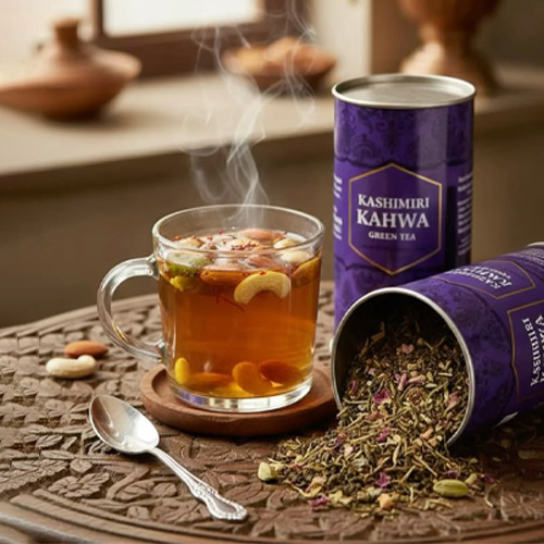 Tea-branding-concept-for-Kashmiri-Kahwa-with-saffron-inspired-packaging-and-storytelling
