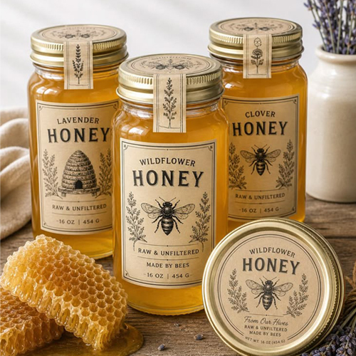 Vintage Honey Jar Personalized Bee Labels with honeycomb