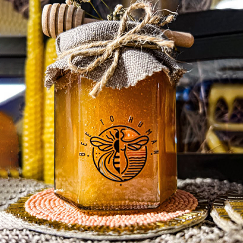 Vintage Honey Jar peronalised brand logo with wooden spoon