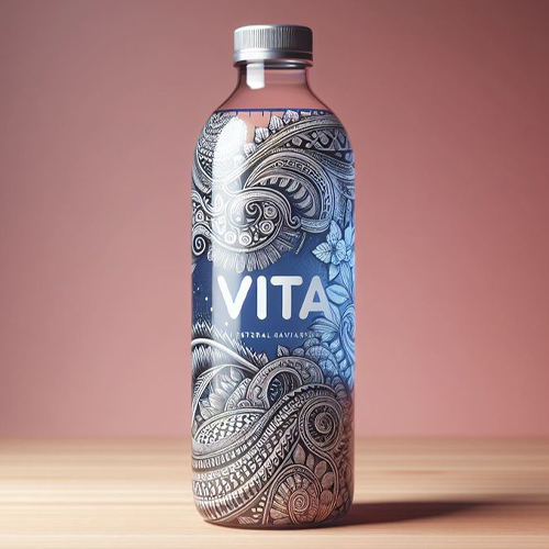 Luxury mineral water packaging presented in a premium glass bottle