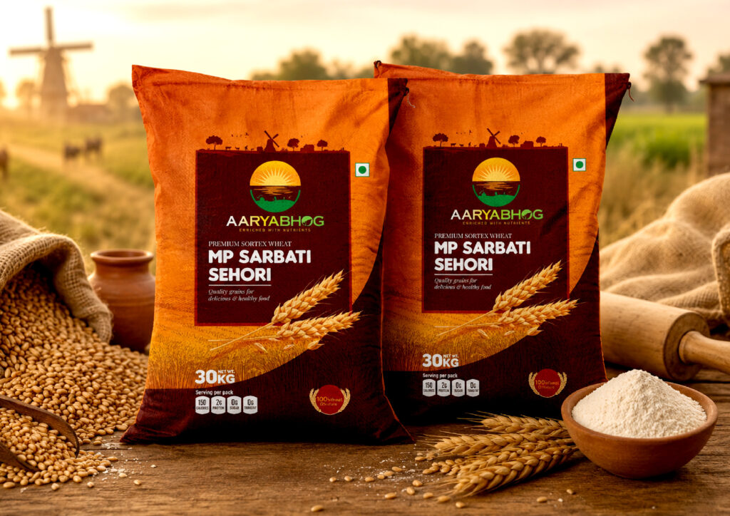 Wheat flour packaging design with clean branding and product-focused visuals.