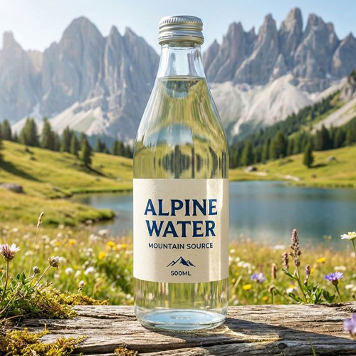 Mineral water packaging featuring mountain-inspired bottle design