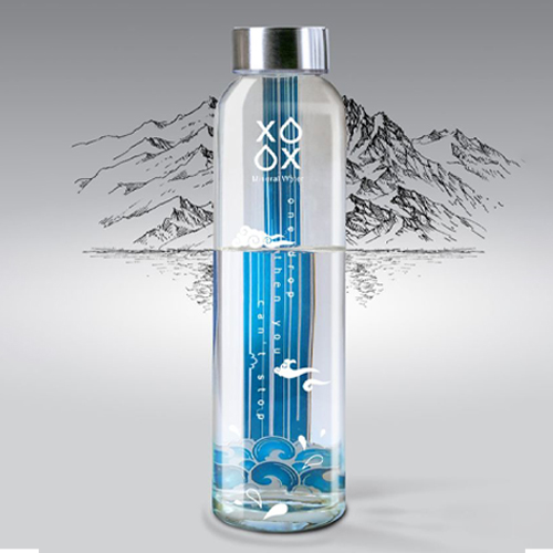 Water bottle design celebrating the origin and purity of mountain-sourced water