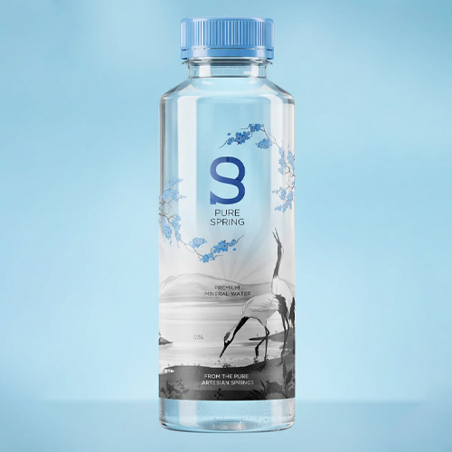 Creative mineral water packaging designed to improve shelf appeal and brand recognition