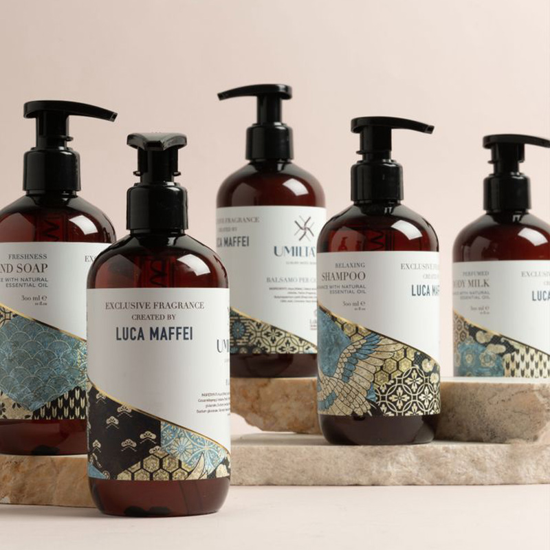 Cosmetic packaging design with elegant product labels