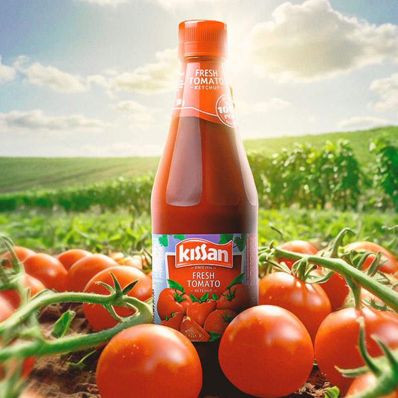Creative food label design for tomato ketchup bottle
