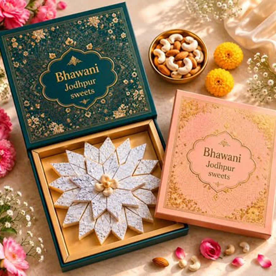 Customized mithai box design with brand logo and colors