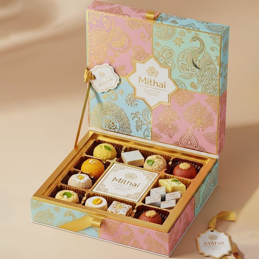 Elegant sweet box packaging design with gold foil finish