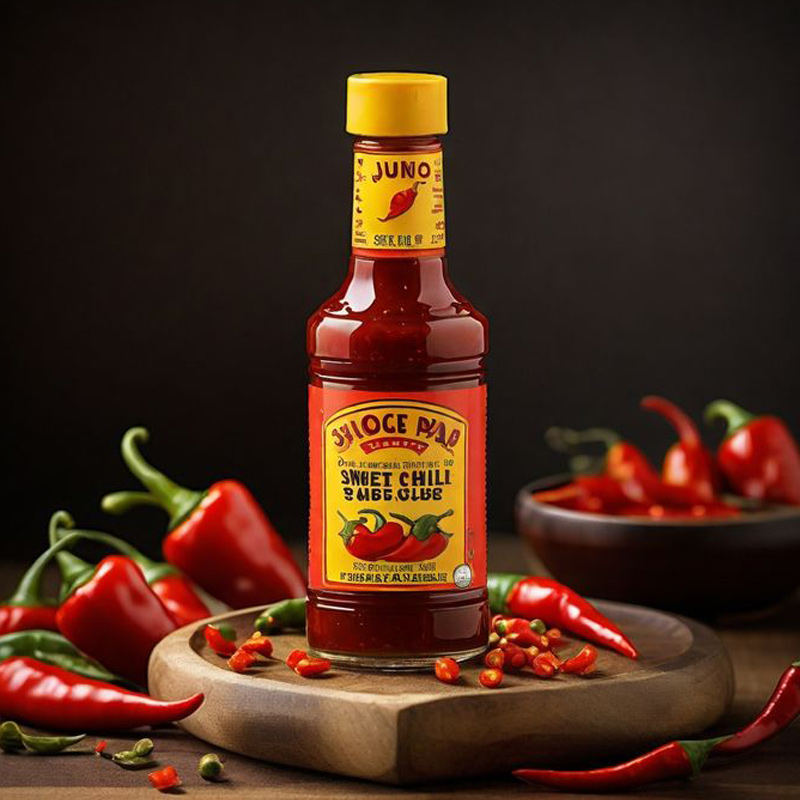 Eye-catching label design for chili sauce bottle
