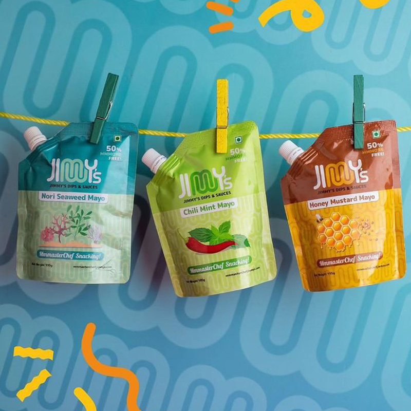Flexible pouch label and packaging for sauces