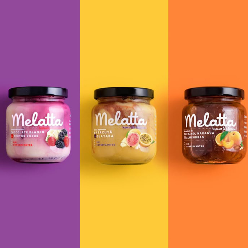Food packaging design with vibrant product branding