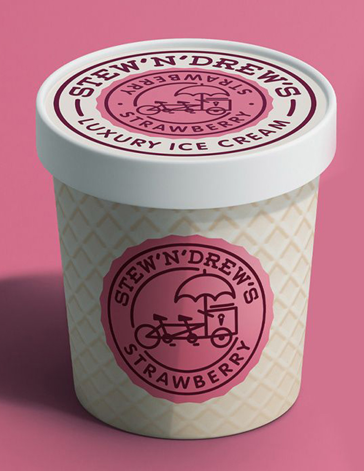 Ice cream packaging displayed in supermarket freezer