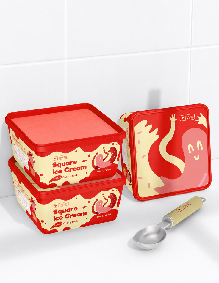 Ice cream products arranged on retail shelves