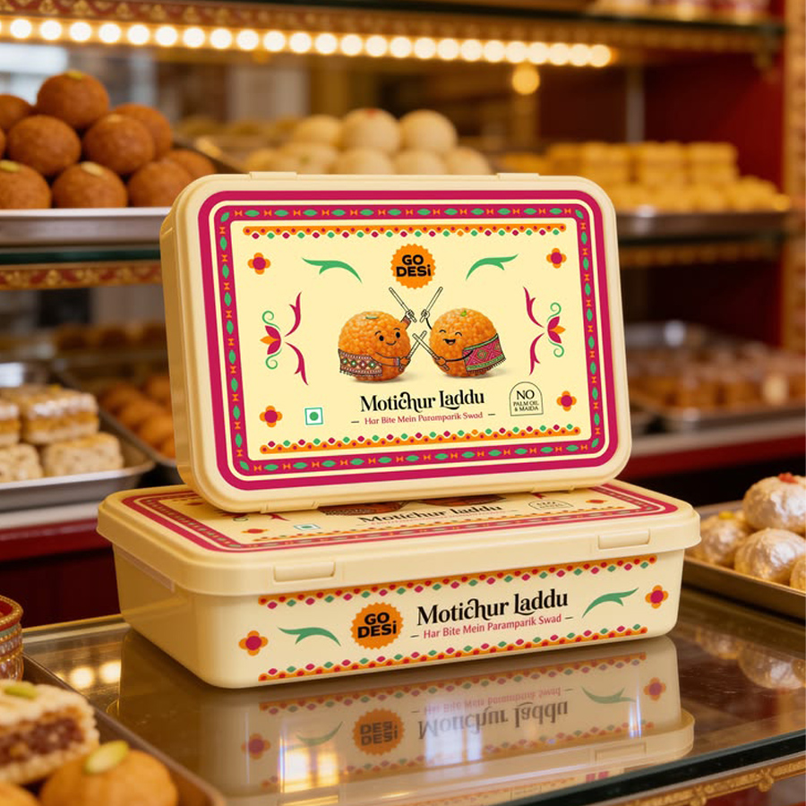 Luxury mithai box design featuring traditional Indian patterns