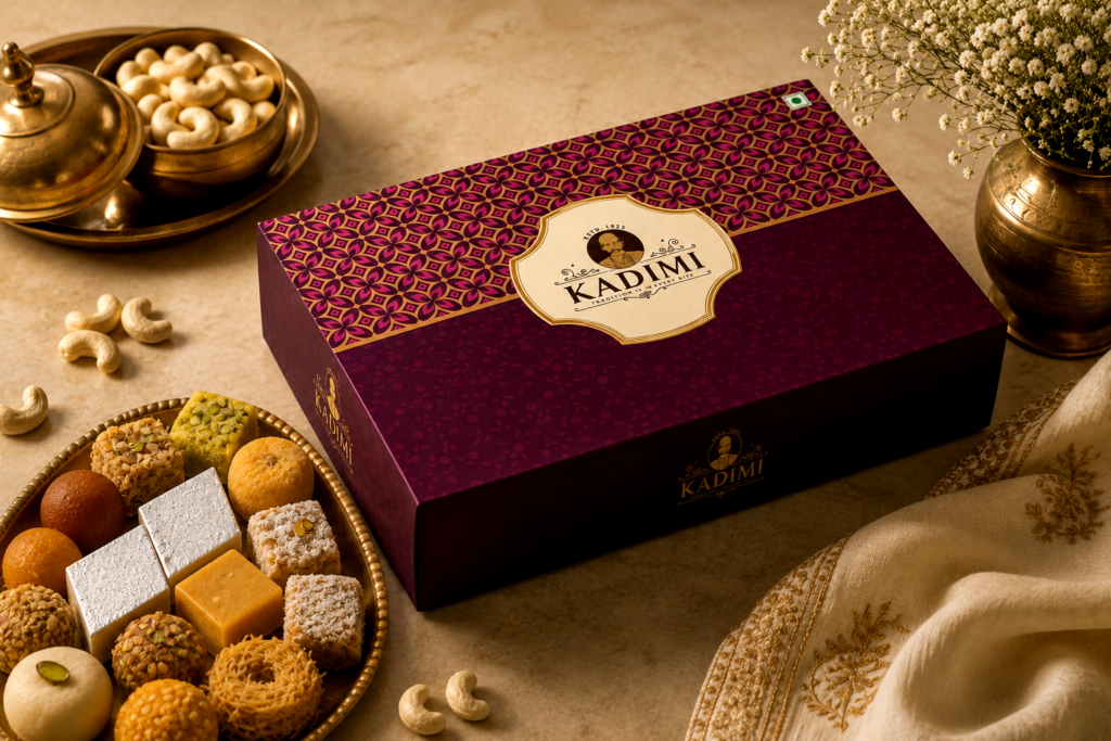 Luxury sweet box packaging design with textured paper finish