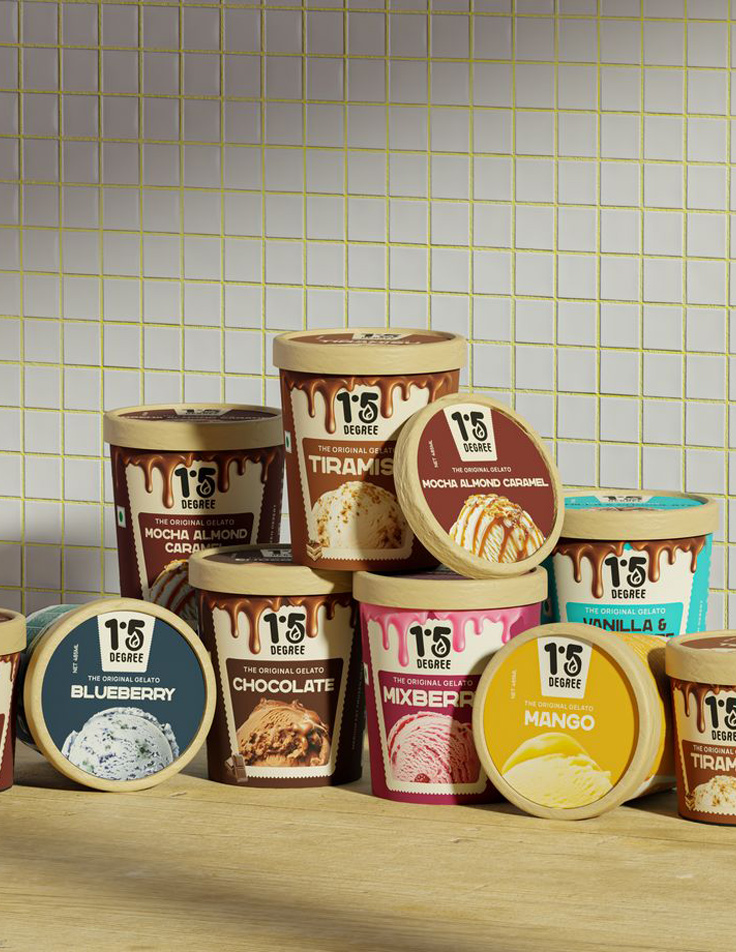 Modern ice cream packaging design with colorful tubs
