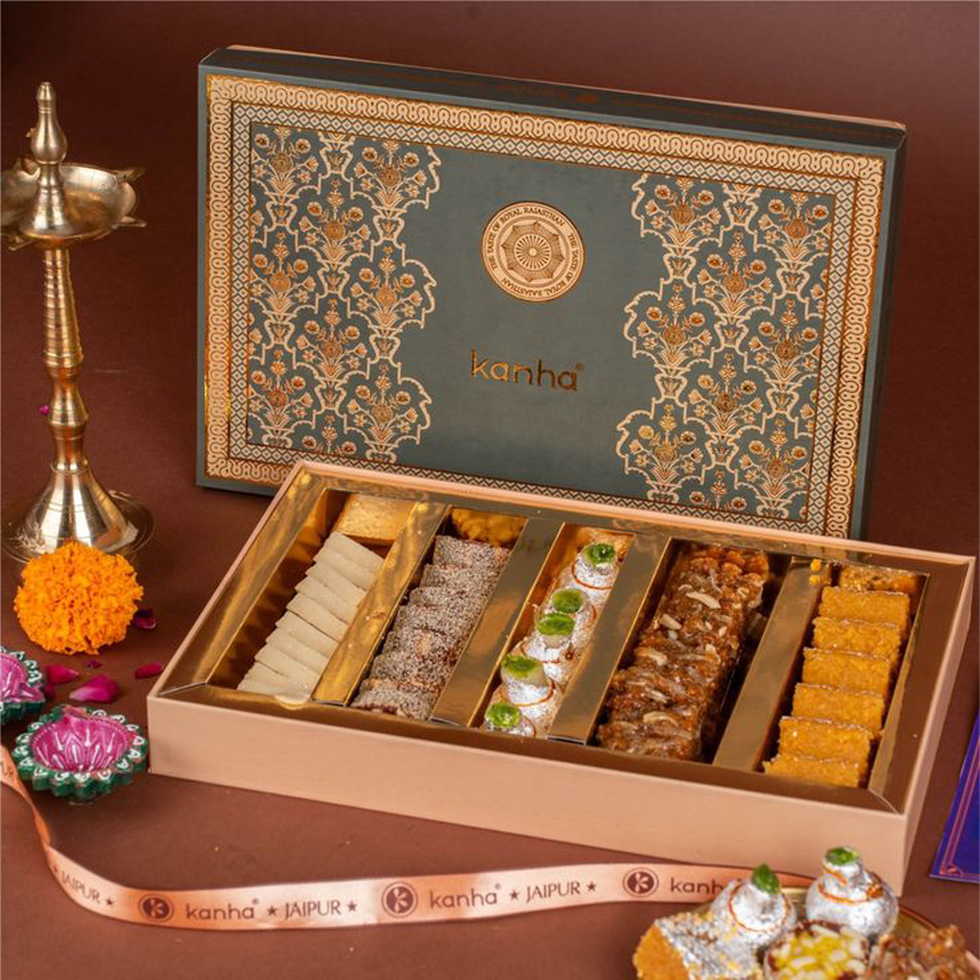 Modern mithai packaging design with minimalist aesthetics