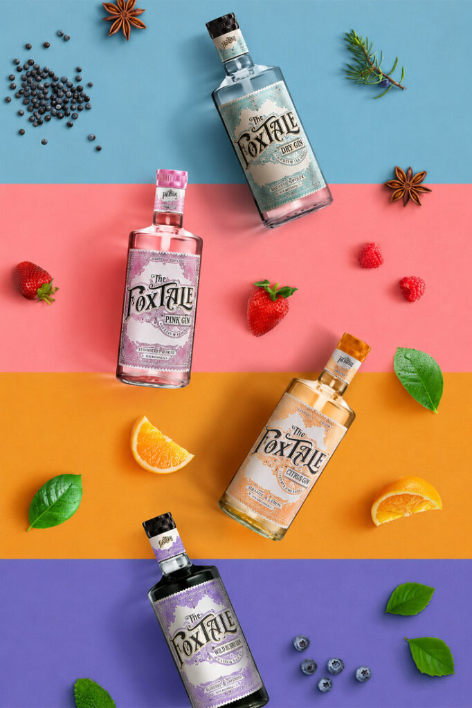 Premium liquor bottles with vintage-inspired heritage labels