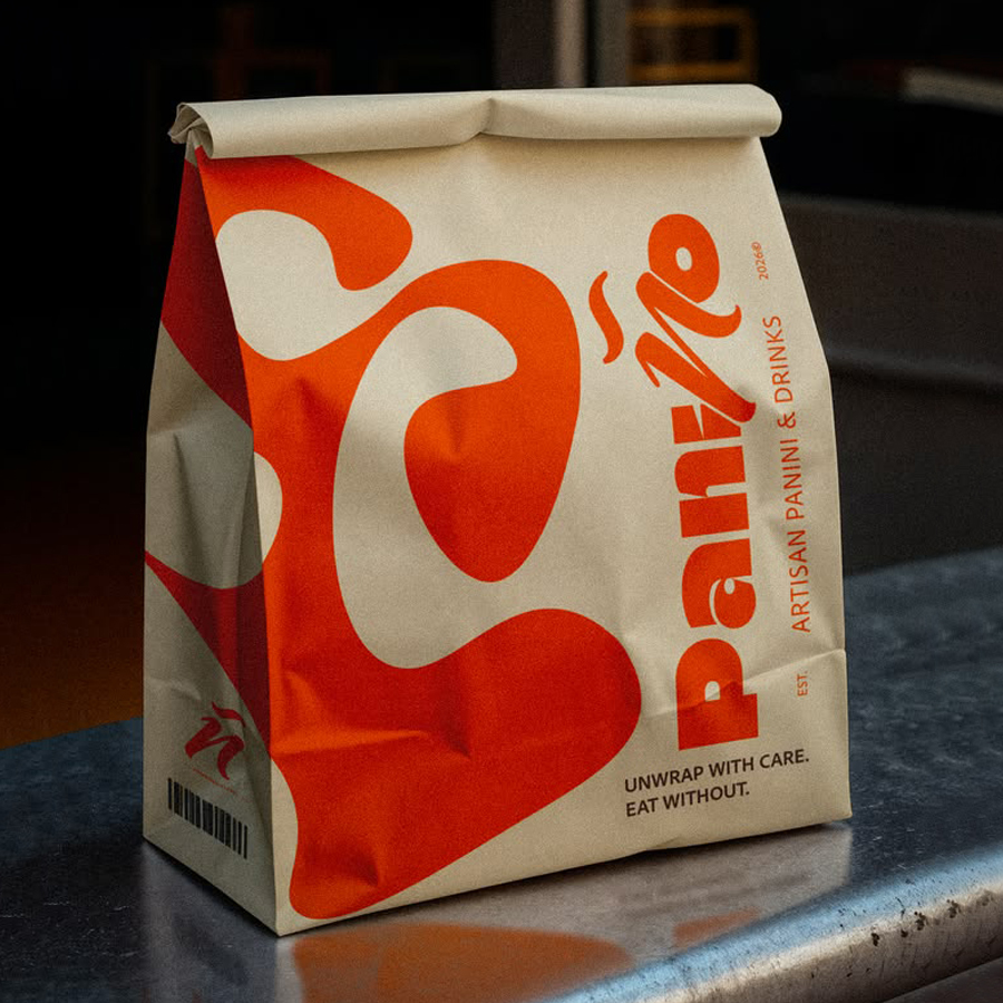 Bakery Brand Identity featuring wavy logo on paper carry bag