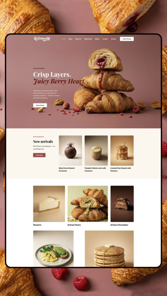 Bakery website template showcasing product services and brand consistency