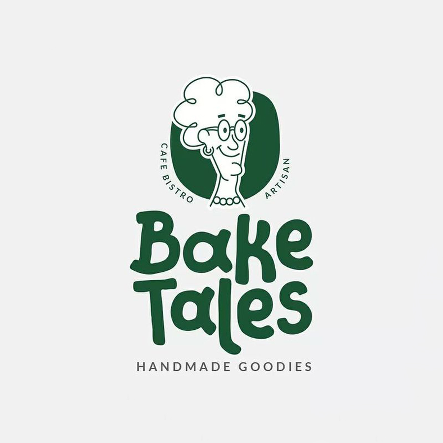 Brand logo for bakery showcasing the old lady storytelling theme