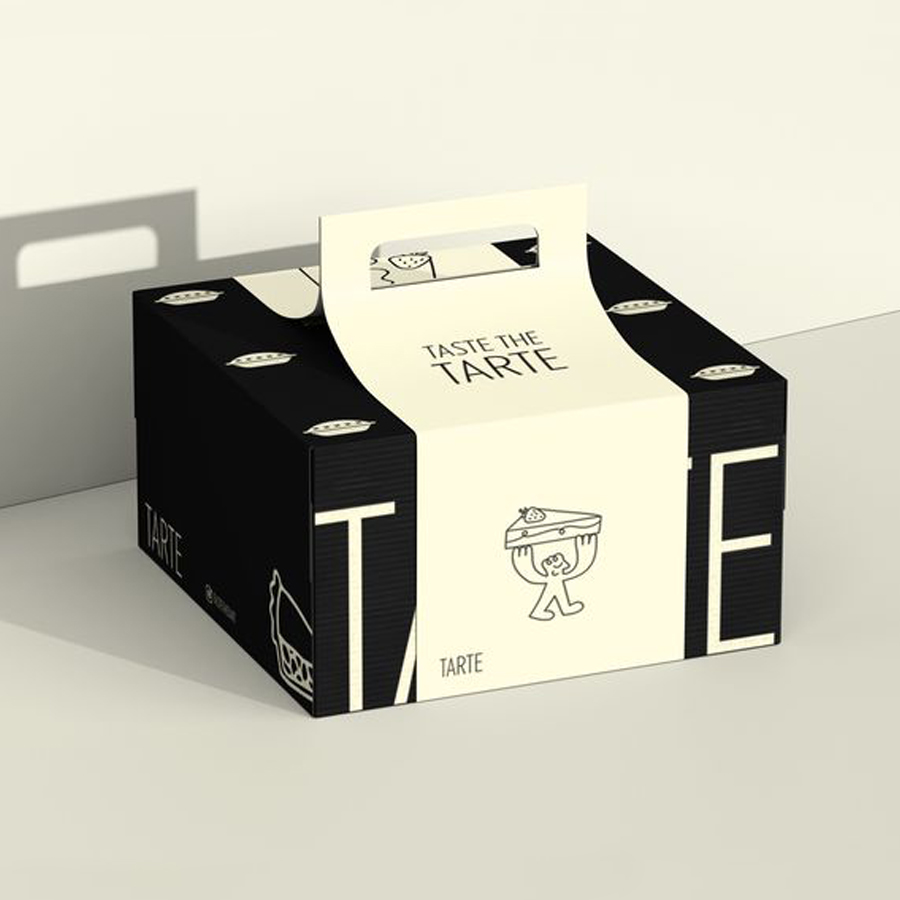 Cake box packaging deign with brand name and logo on cake handle box