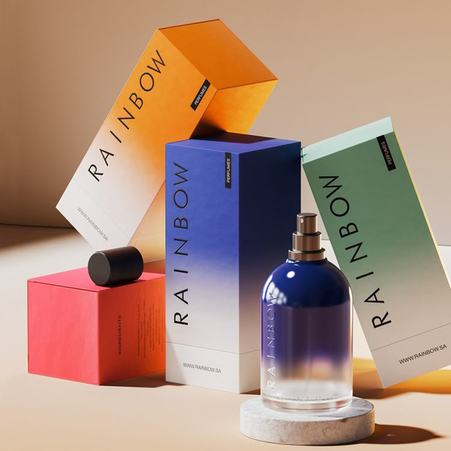 Elegant fragrance packaging featuring premium perfume bottle design