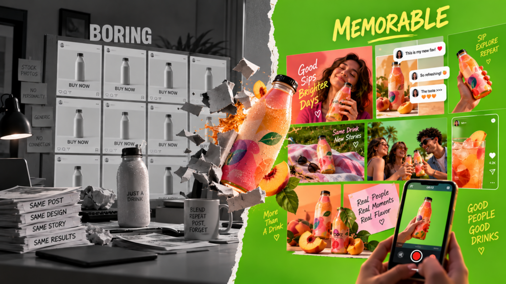 Comparison between a brand that only sells products and a brand that builds an engaged community