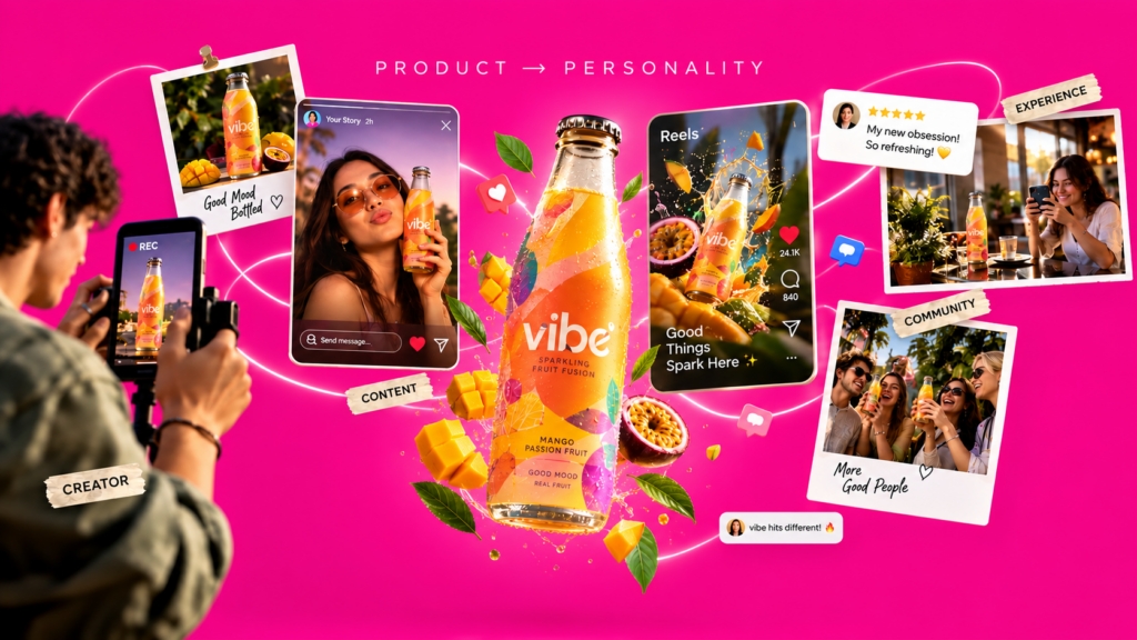 Gen Z brand identity featuring creative packaging, typography, colors and social media design