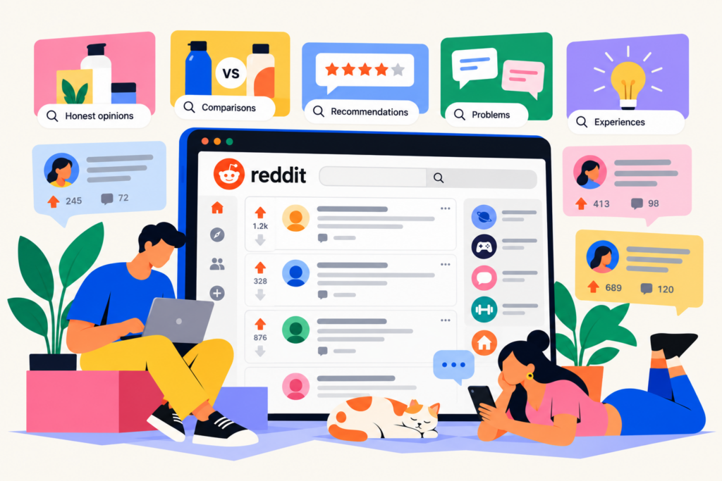 Colorful Reddit Community Search Illustration