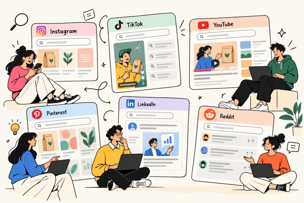 Platform-Specific Social SEO Illustration